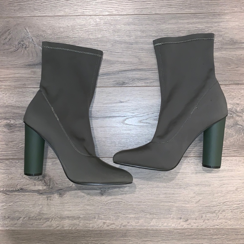 Olive green Nylon ankle booties